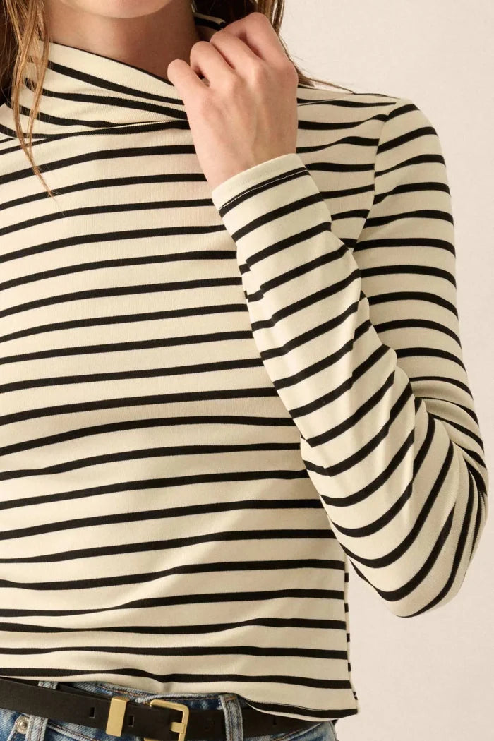 Inside the Lines Striped Mock-Neck Top - ShopPromesa