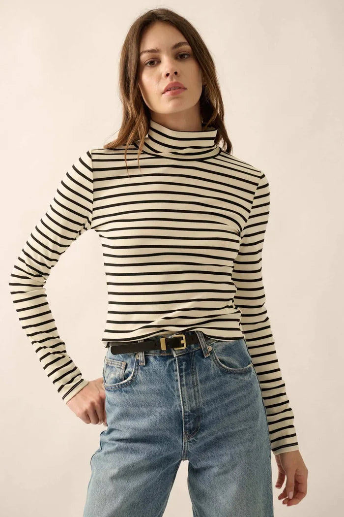 Inside the Lines Striped Mock-Neck Top - ShopPromesa