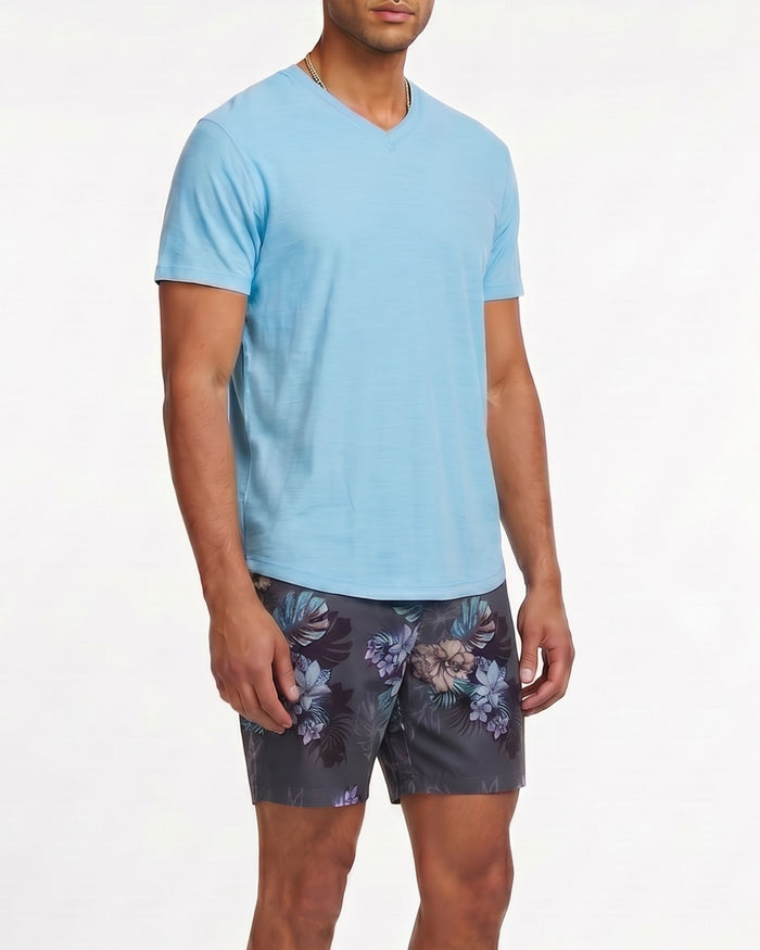 JOHN EXOTIC FLORAL BLACK MENS FLAT FRONT SHORT