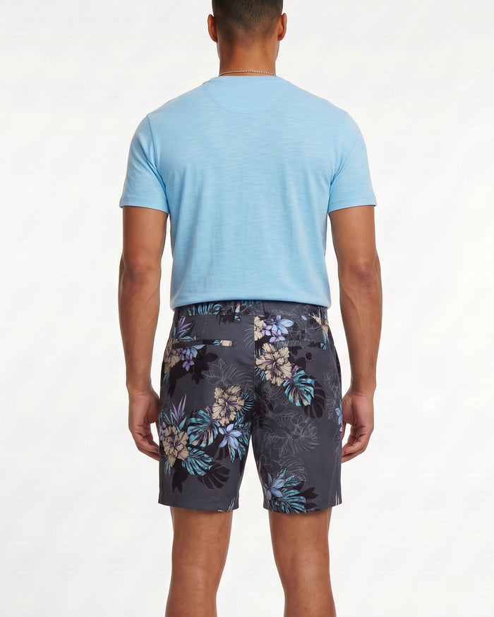 JOHN EXOTIC FLORAL BLACK MENS FLAT FRONT SHORT