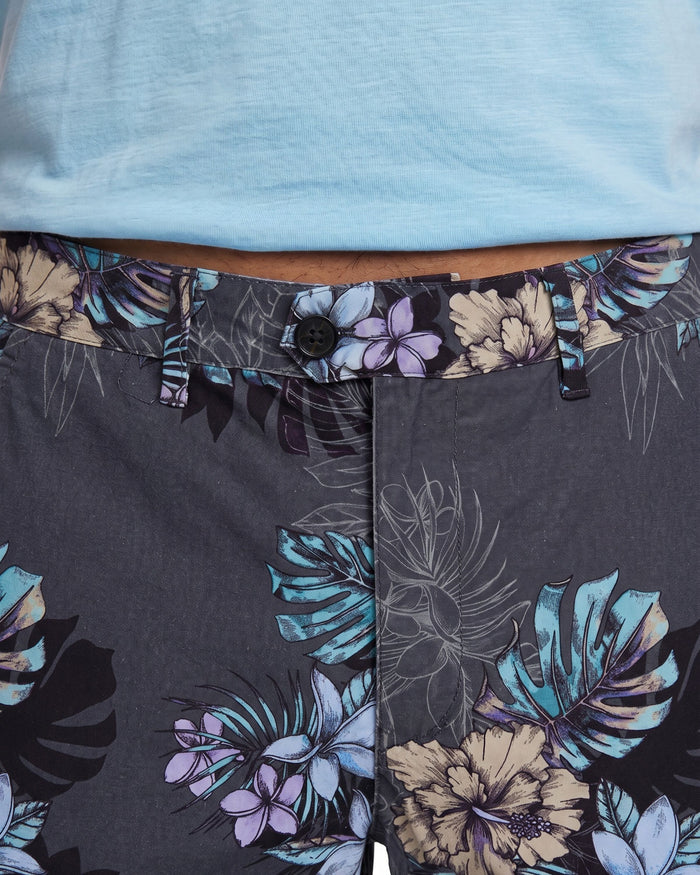 JOHN EXOTIC FLORAL BLACK MENS FLAT FRONT SHORT