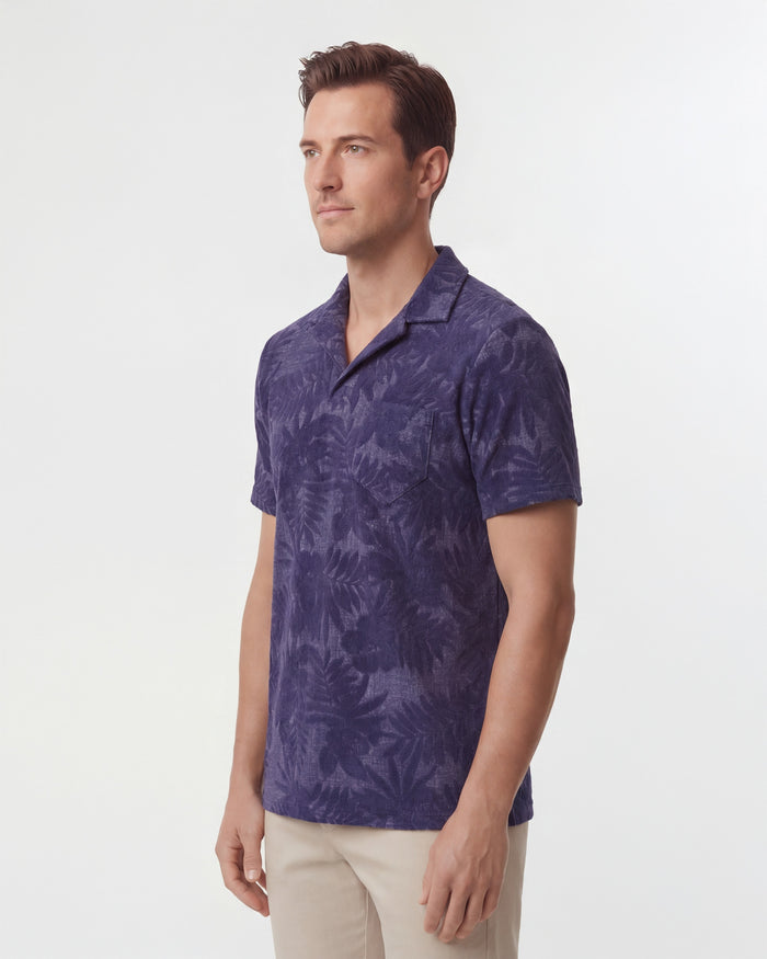 JOHNNY FARM FLORAL TOWEL POLO - NAVY