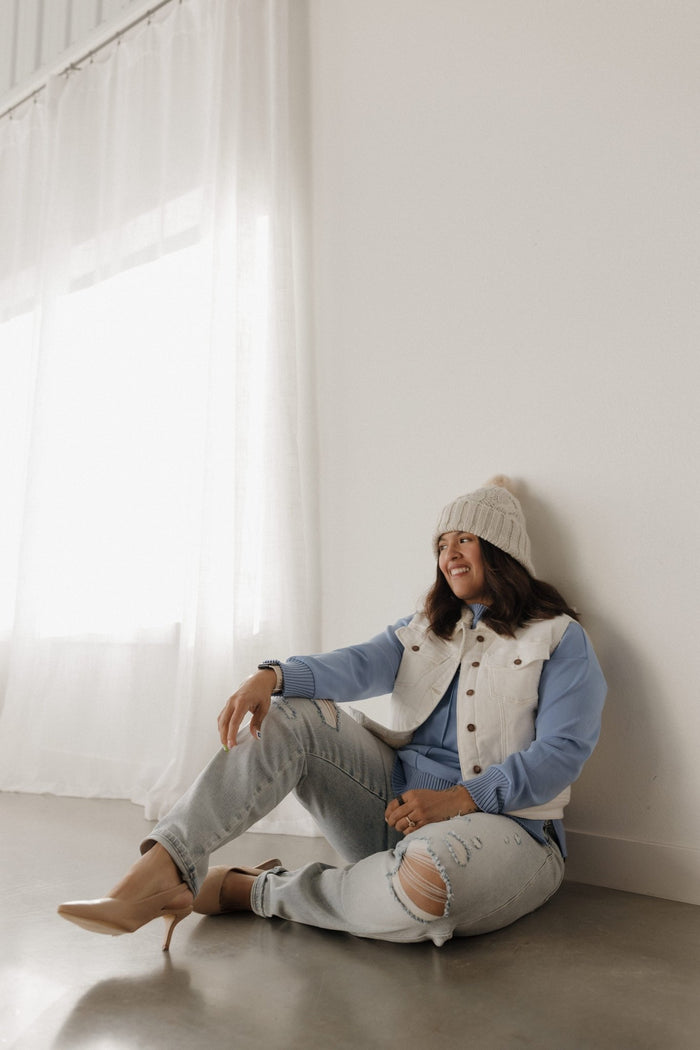 JUDY BLUE FAUX FUR LINED VEST IN OFF - WHITE - Love Marlow