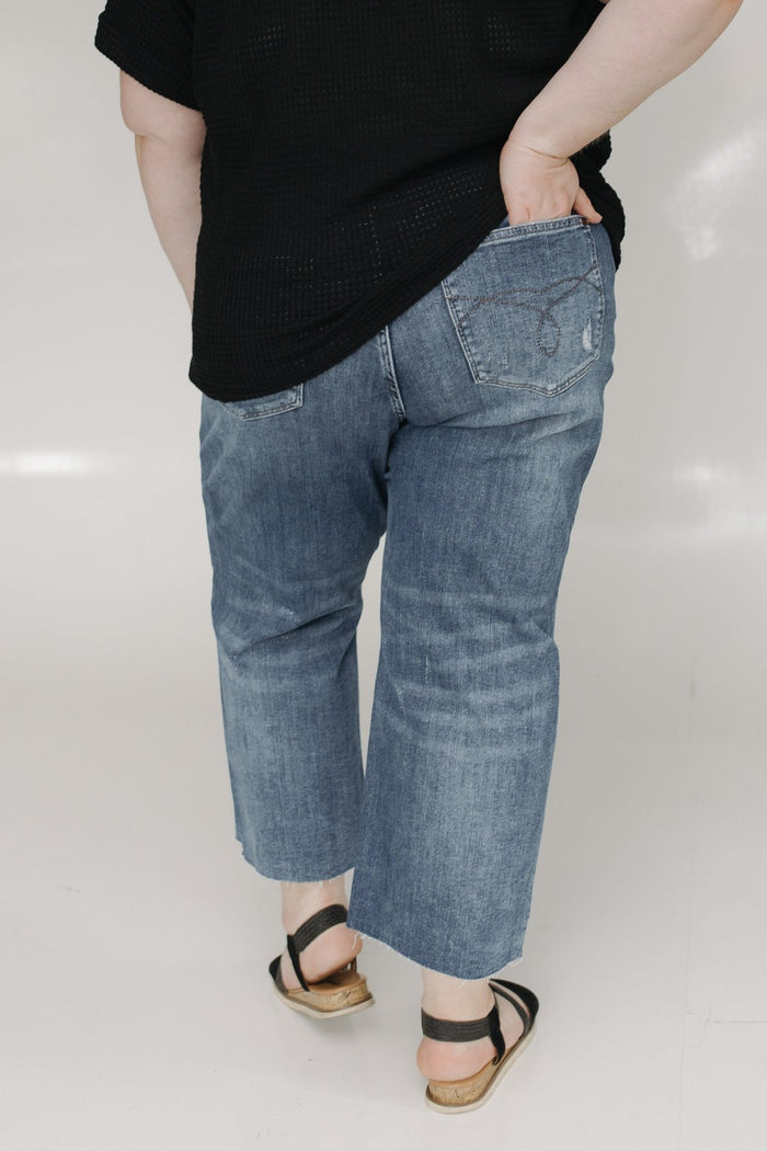 JUDY BLUE HIGH WAIST DESTROYED WIDE LEG CROP WITH RAW HEM - Love Marlow