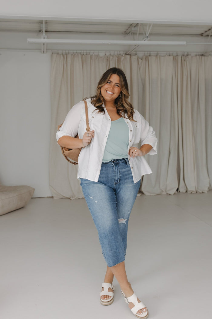 JUDY BLUE HIGH WAIST DESTROYED WIDE LEG CROP WITH RAW HEM - Love Marlow