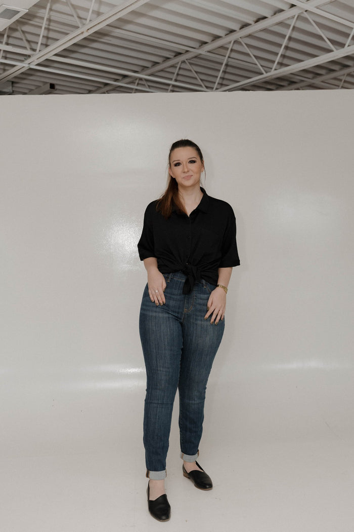 Judy Blue Pull - On Slim Fit Jeans with Cuff – Dark Denim - Love Marlow