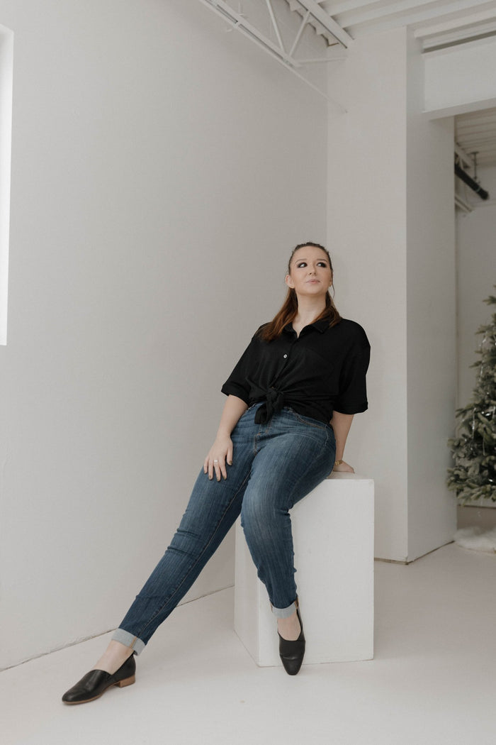Judy Blue Pull - On Slim Fit Jeans with Cuff – Dark Denim - Love Marlow