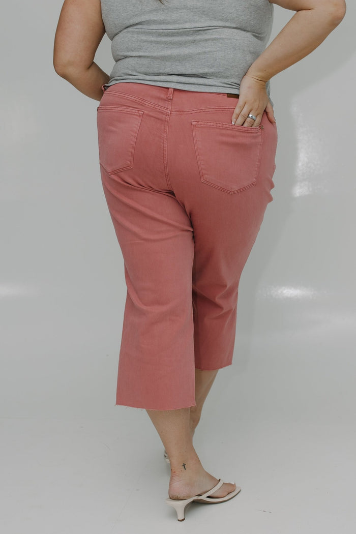 JUDY BLUE HIGH WAIST RAW HEM CROP WIDE LEG IN WILD ROSE - Love Marlow
