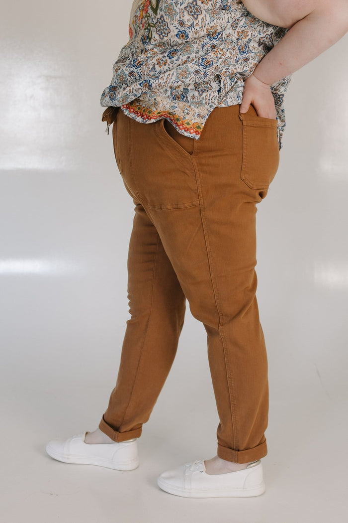 JUDY BLUE HIGH WAIST ROLLED CUFF JOGGER IN URBAN BRONZE - Love Marlow