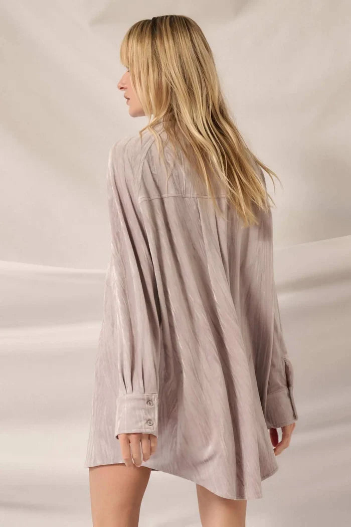 Laid-Back Luxury Crinkle Velvet Mini Shirt Dress - ShopPromesa