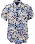 LANDON ROUGH FLORAL LINEN SHIRT - BLACK