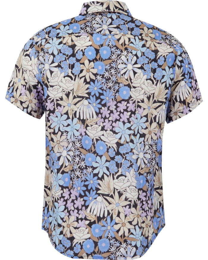 LANDON ROUGH FLORAL LINEN SHIRT - BLACK