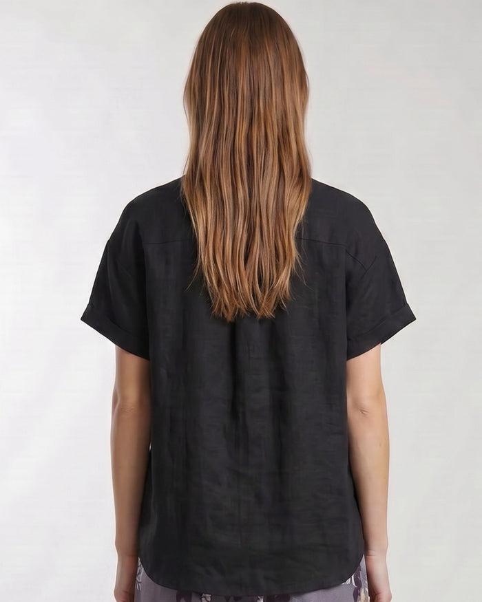 LARA BLACK WOMENS RELAXED LINEN SHIRT