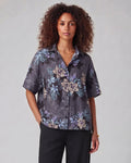 LARA EXOTIC FLORAL BLACK WOMEN'S RELAXED LINEN SHIRT