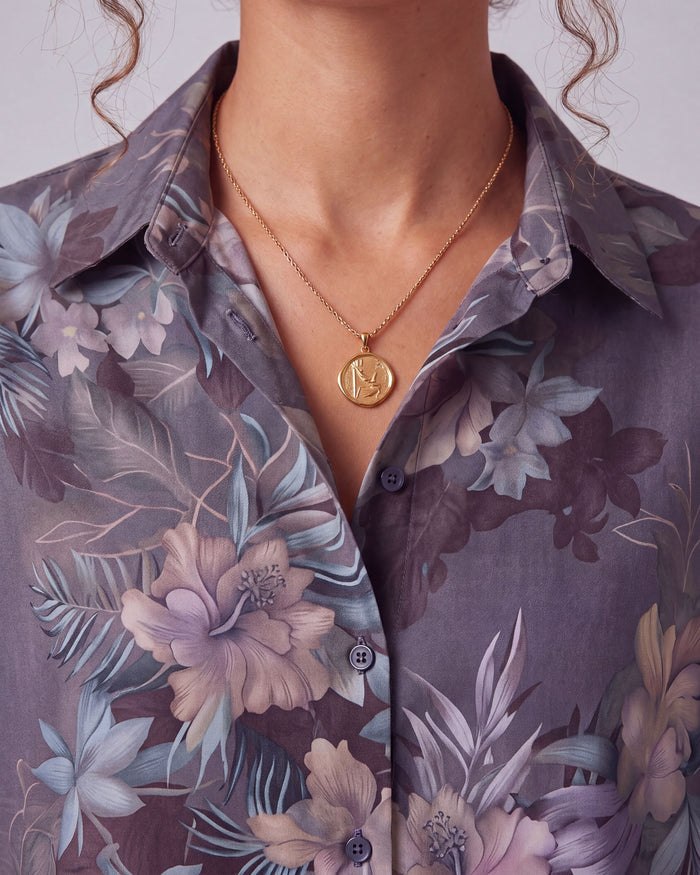 LARA EXOTIC FLORAL BLACK WOMEN'S RELAXED LINEN SHIRT