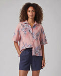 LARA EXOTIC FLORAL CORAL WOMENS RELAXED LINEN SHIRT