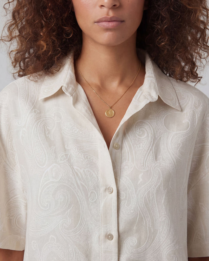 LARA PAISLEY EXPLOSION IVORY WOMENS RELAXED LINEN SHIRT