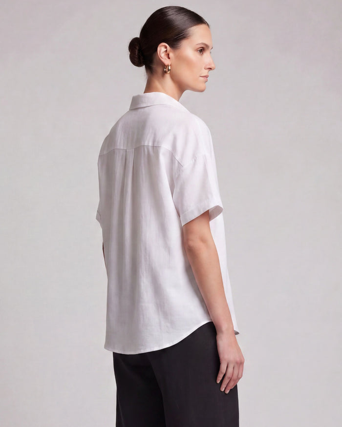 LARA WHITE WOMENS RELAXED LINEN SHIRT