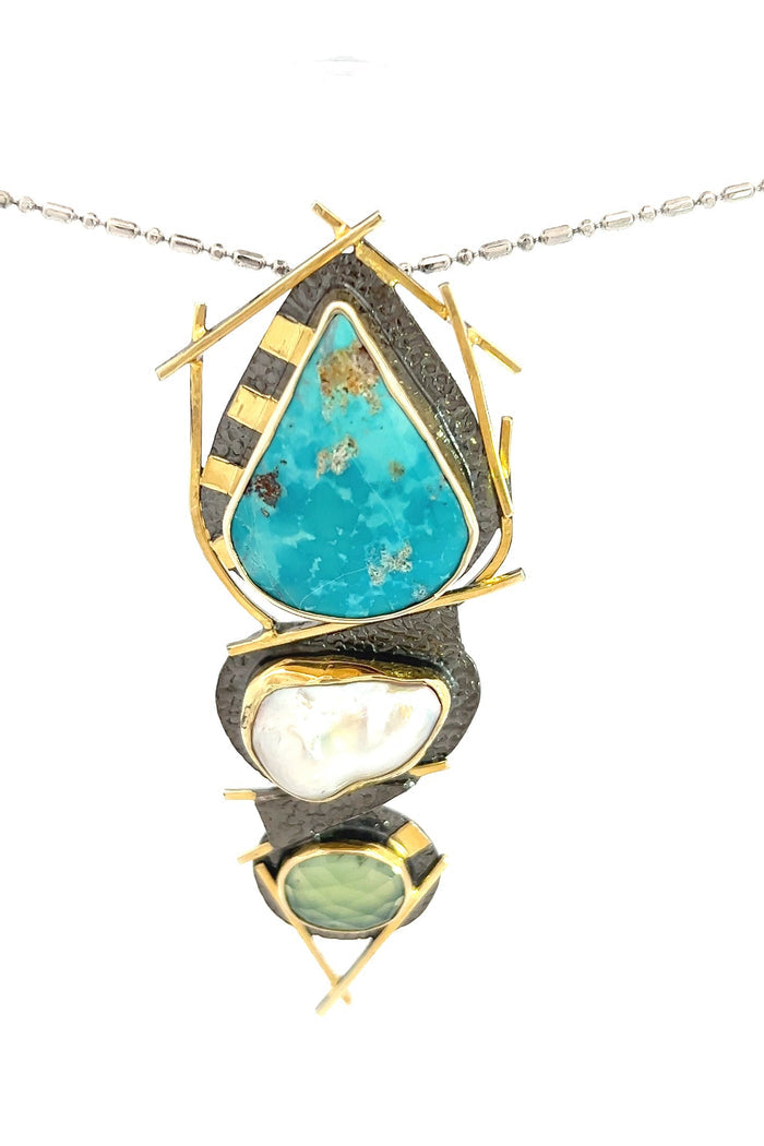 Style the Large Turquoise Pearl Sterling Silver Pendant Necklace exclusively at Born To Glam
