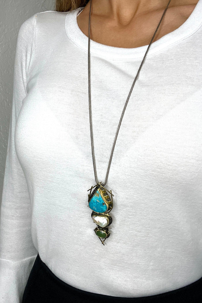 Style the Large Turquoise Pearl Sterling Silver Pendant Necklace exclusively at Born To Glam