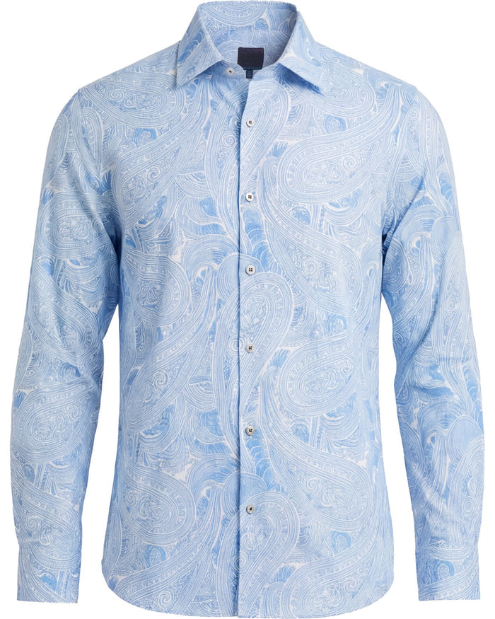 LAURENT MARAKESH PAISLEY TEAL MENS LINEN PRINTED SHIRT