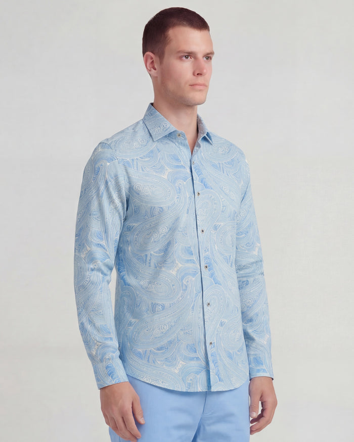 LAURENT MARAKESH PAISLEY TEAL MENS LINEN PRINTED SHIRT