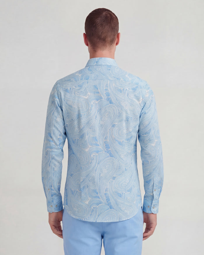 LAURENT MARAKESH PAISLEY TEAL MENS LINEN PRINTED SHIRT
