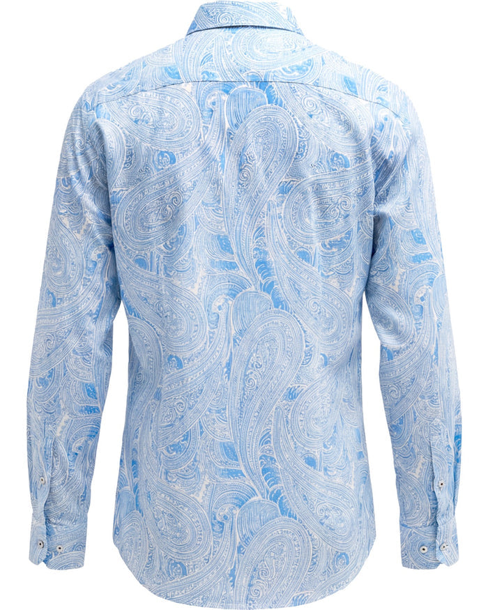 LAURENT MARAKESH PAISLEY TEAL MENS LINEN PRINTED SHIRT