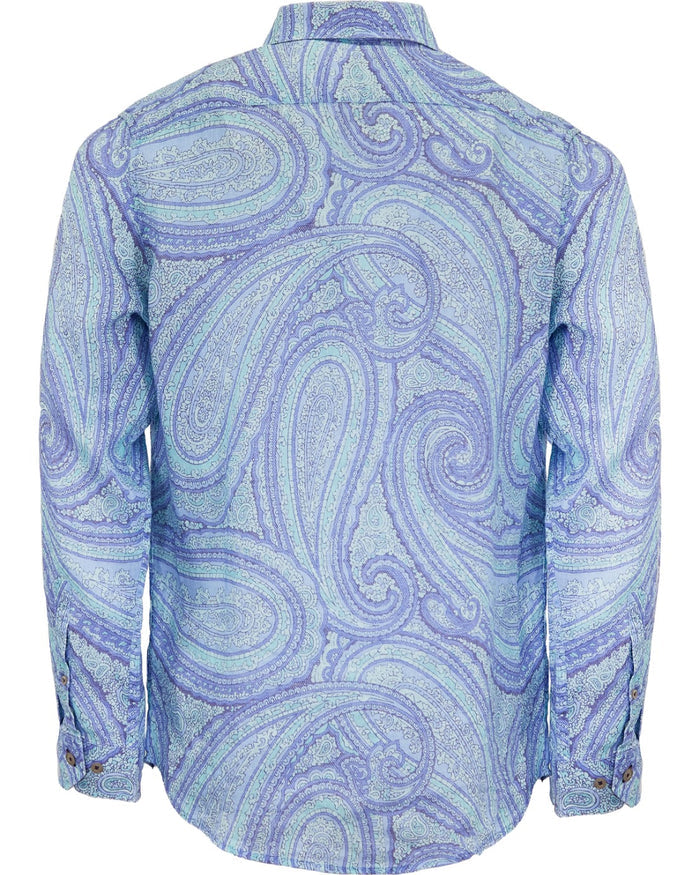 LAURENT WILD PAISLEY OXFORD LINEN SHIRT - BLUE