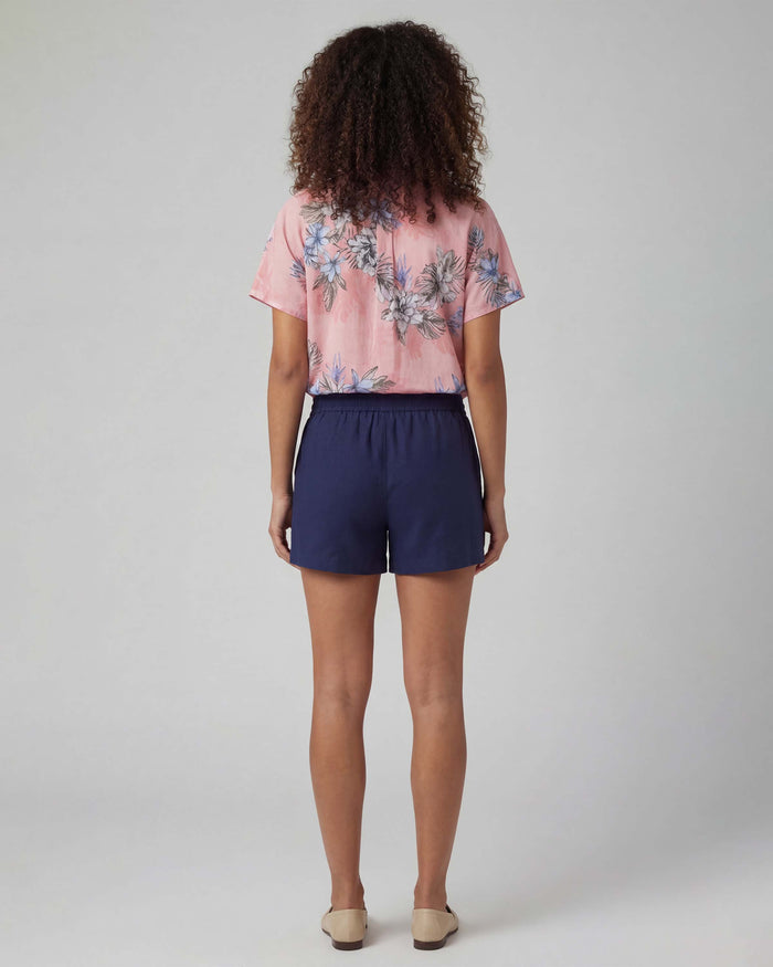 LEANNE NAVY WOMENS DRAWSTRING LINEN SHORT