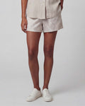 LEANNE PAISLEY EXPLOSION IVORY WOMENS DRAWSTRING LINEN SHORT