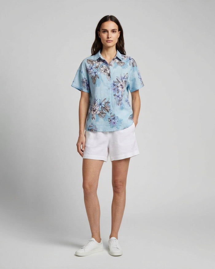 LEANNE WHITE WOMENS DRAWSTRING LINEN SHORT
