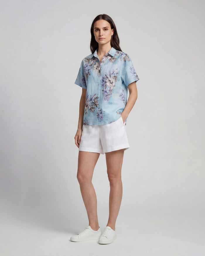 LEANNE WHITE WOMENS DRAWSTRING LINEN SHORT