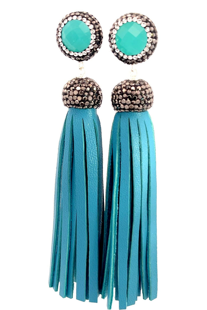 Style the Leather 925 Sterling Silver Gemstone Tassel Earring exclusively at Born To Glam