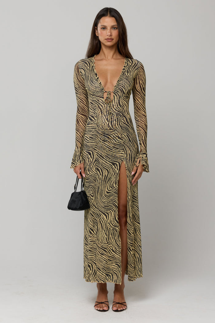 This is an image of Lennon Maxi in Birch - RESA featuring a model wearing the dress