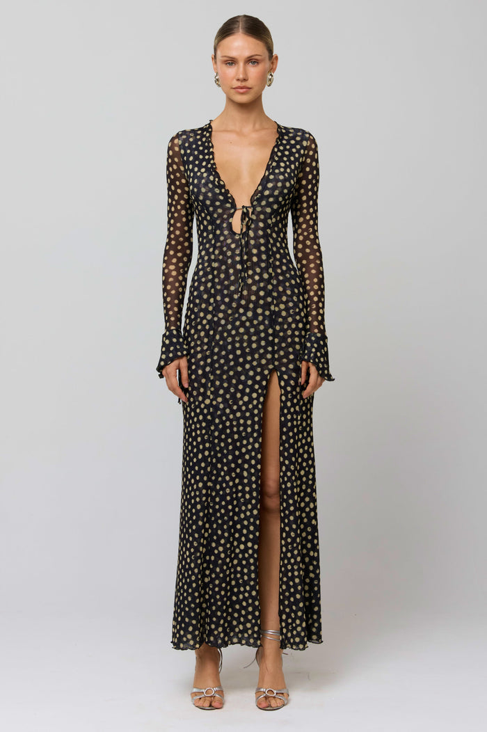 This is an image of Lennon Maxi in Celeste - RESA featuring a model wearing the dress