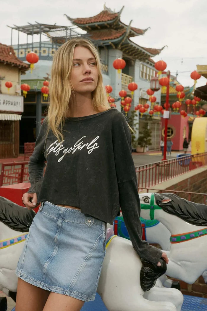 Let's Go Girls Cropped Long-Sleeve Foil Graphic Tee - ShopPromesa