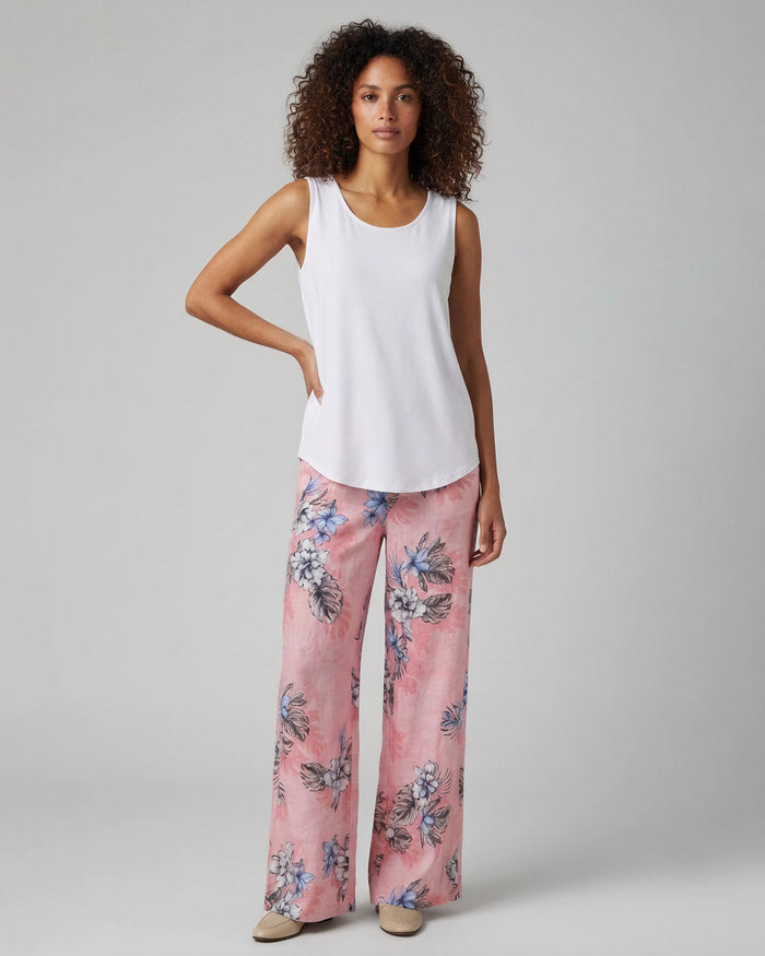 LILLIAN EXOTIC FLORAL CORAL WOMENS WIDE-LEG LINEN PANT