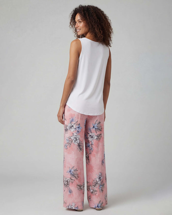 LILLIAN EXOTIC FLORAL CORAL WOMENS WIDE-LEG LINEN PANT