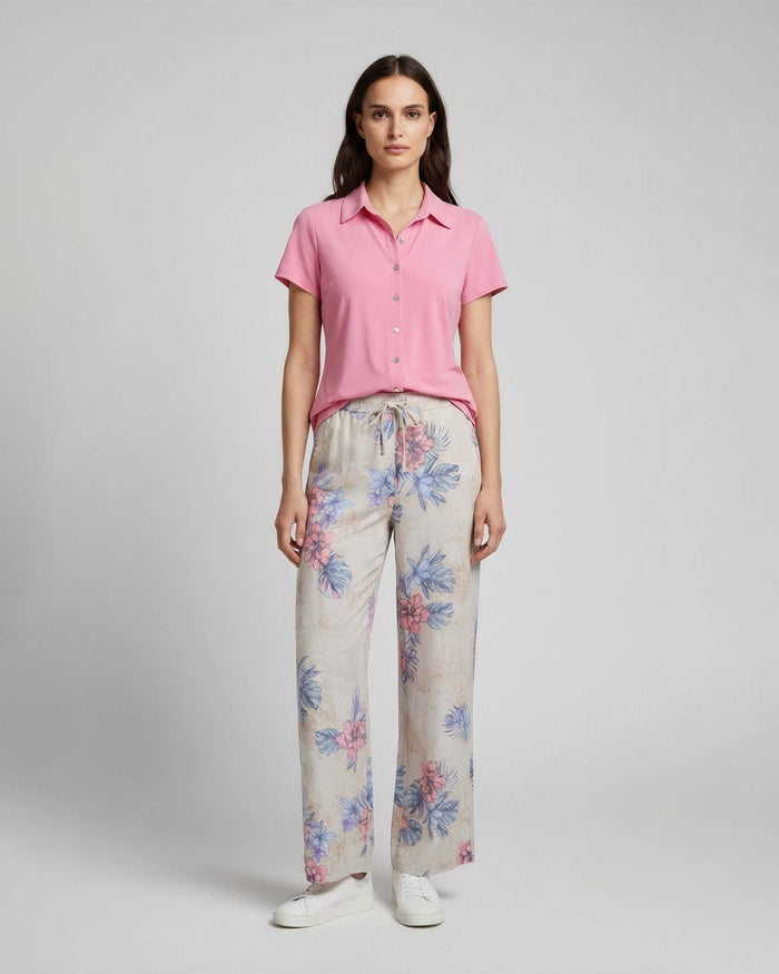 LILLIAN EXOTIC FLORAL NATURAL WOMENS WIDE-LEG LINEN PANT