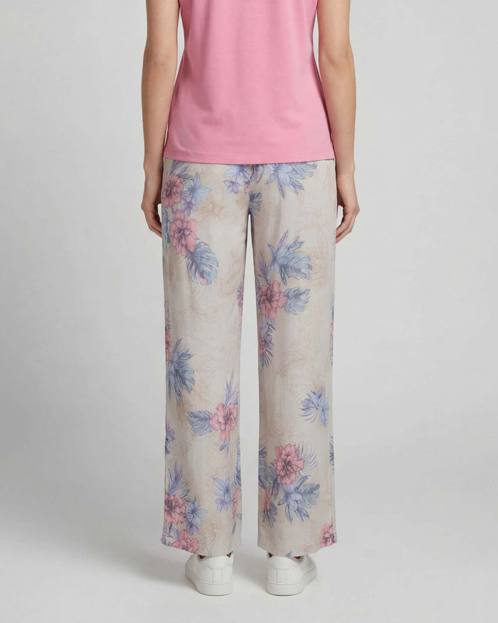 LILLIAN EXOTIC FLORAL NATURAL WOMENS WIDE-LEG LINEN PANT