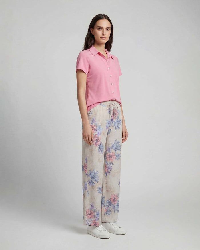 LILLIAN EXOTIC FLORAL NATURAL WOMENS WIDE-LEG LINEN PANT