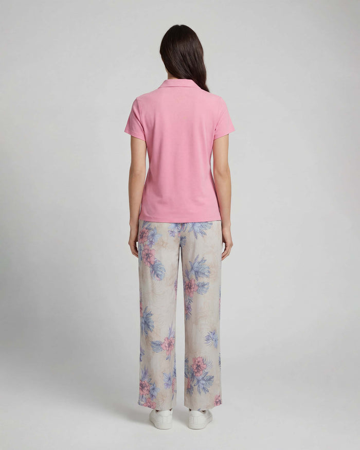 LILLIAN EXOTIC FLORAL NATURAL WOMENS WIDE-LEG LINEN PANT