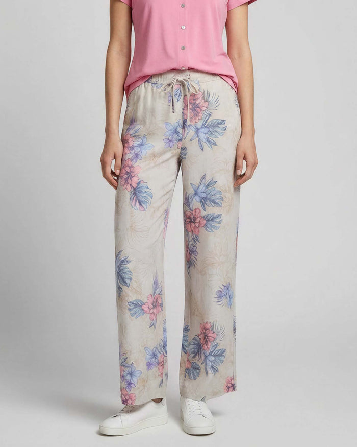 LILLIAN EXOTIC FLORAL NATURAL WOMENS WIDE-LEG LINEN PANT