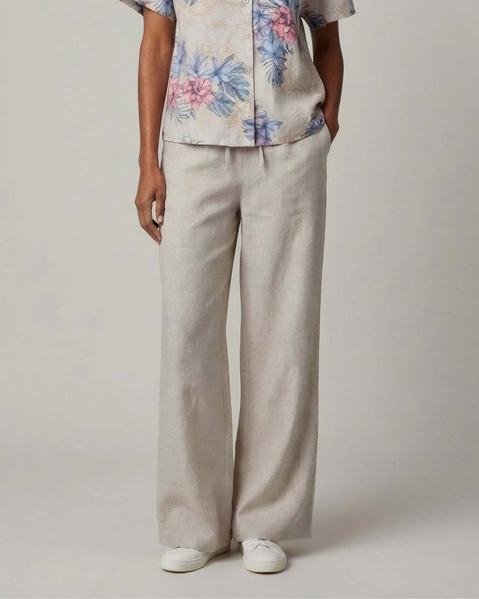 LILLIAN NATURAL WOMENS WIDE-LEG LINEN PANT