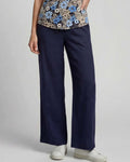 LILLIAN NAVY WOMENS WIDE-LEG LINEN PANT