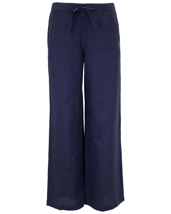 LILLIAN NAVY WOMENS WIDE-LEG LINEN PANT