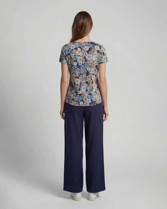 LILLIAN NAVY WOMENS WIDE-LEG LINEN PANT