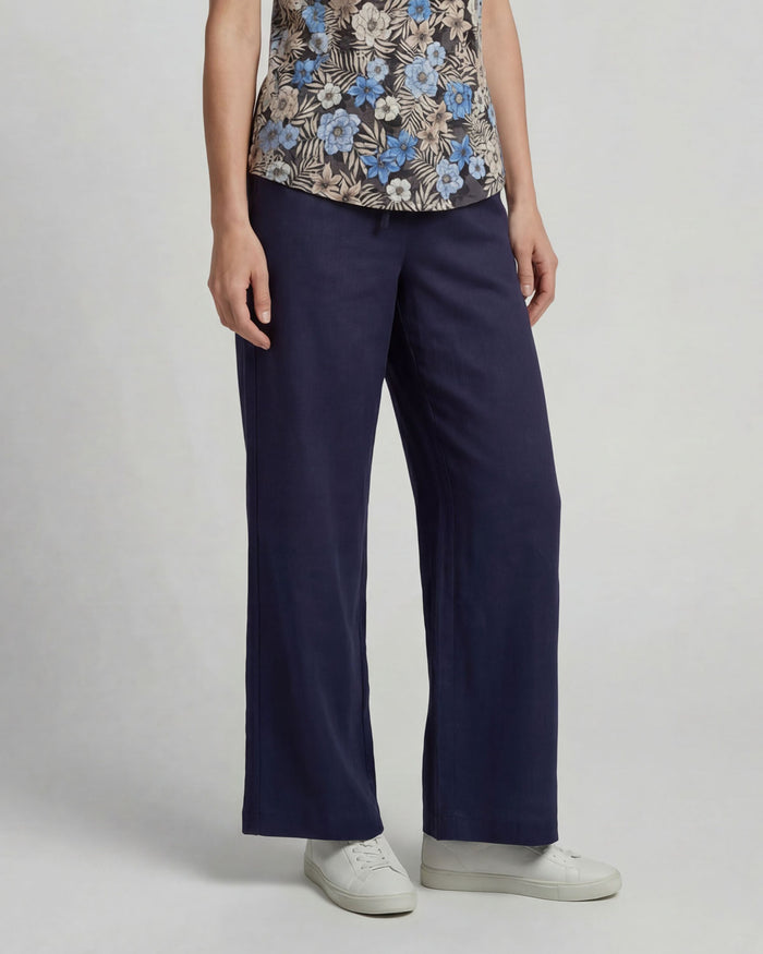 LILLIAN NAVY WOMENS WIDE-LEG LINEN PANT