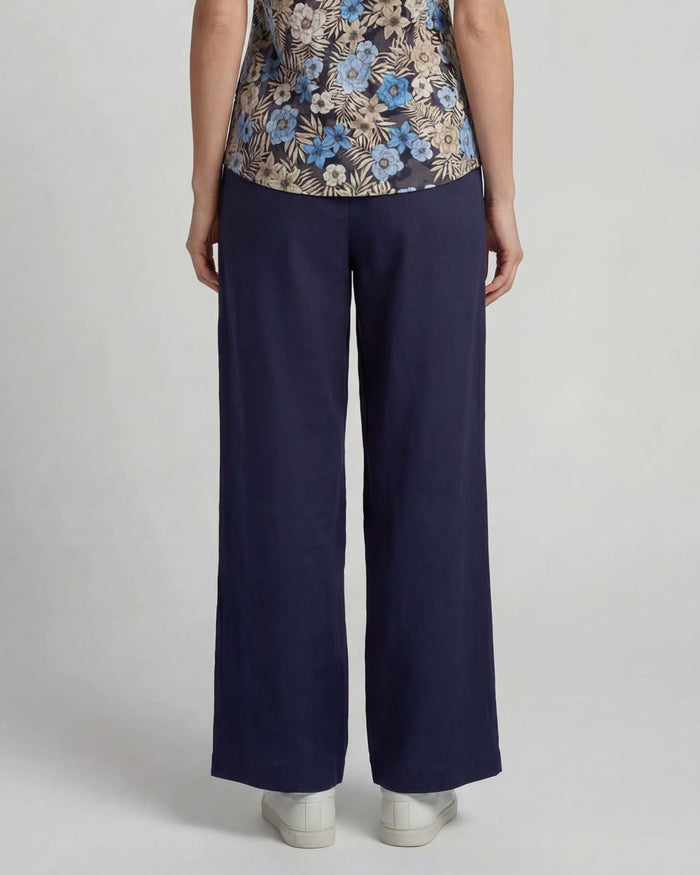 LILLIAN NAVY WOMENS WIDE-LEG LINEN PANT